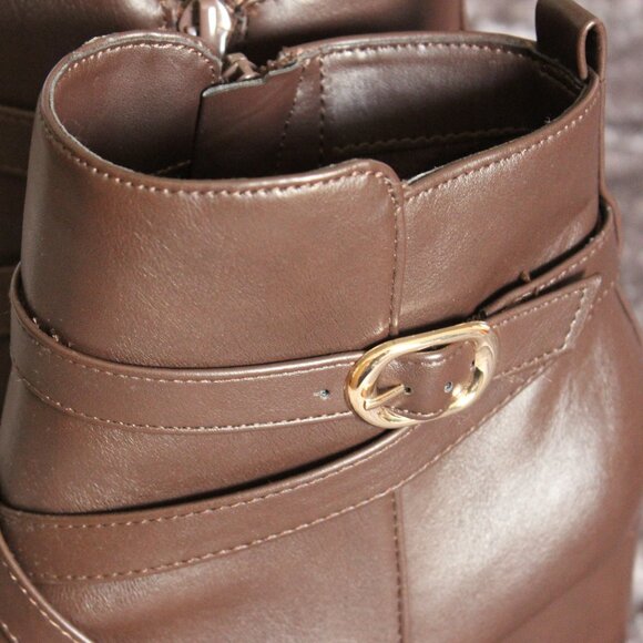 Kelly & Katie Brown Ankle Boots with Gold Side Buckle - Picture 2 of 16